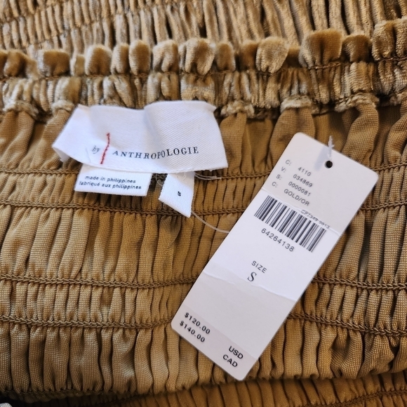 NWT Anthropologie Gold Puff-Sleeved Velvet Blouse, size small - Picture 7 of 10